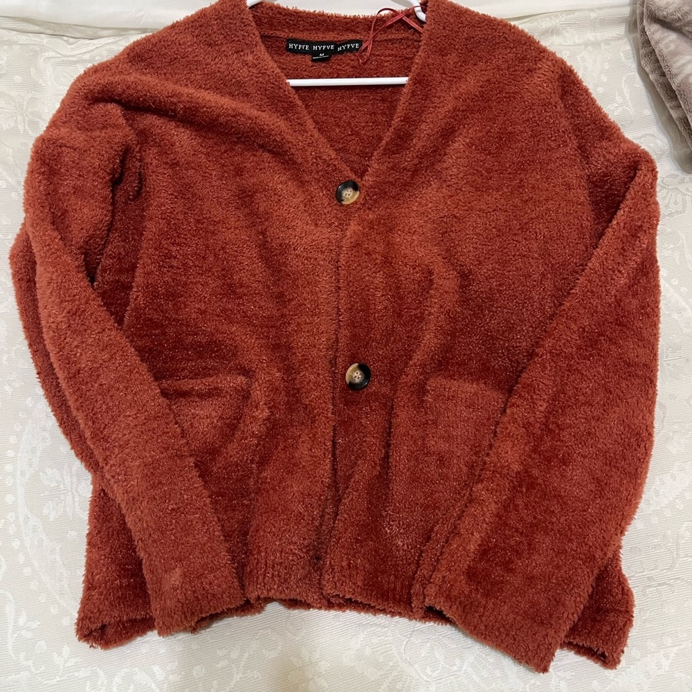 Rust Orange Button-Up Cardigan